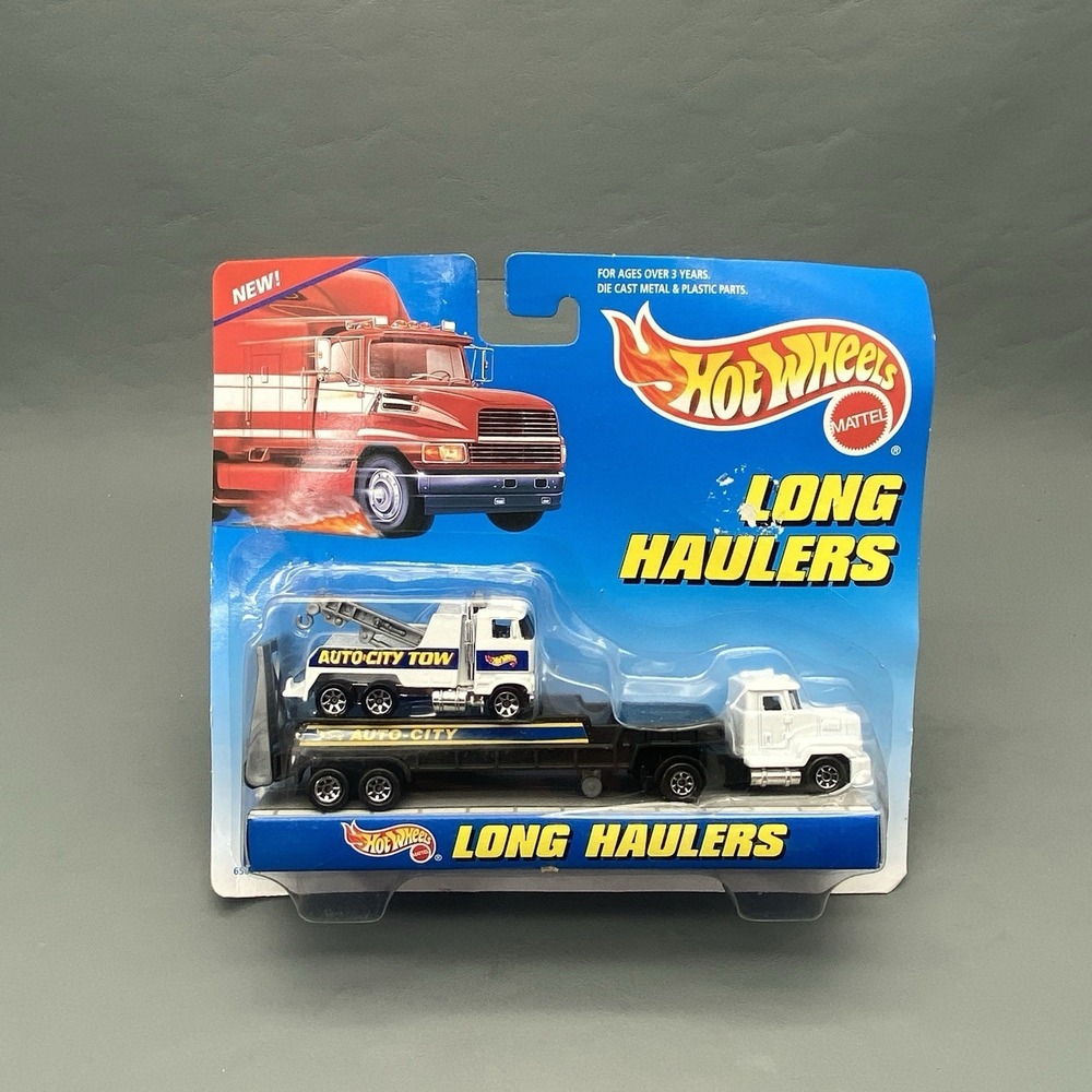 1997 Hot Wheels Auto City Tow Truck Long Haulers Transport Truck & Trailer